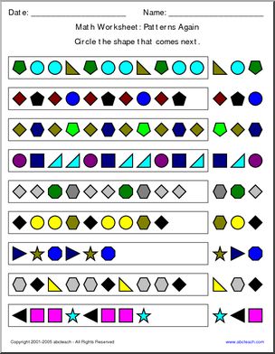 Patterns Again Math Worksheet