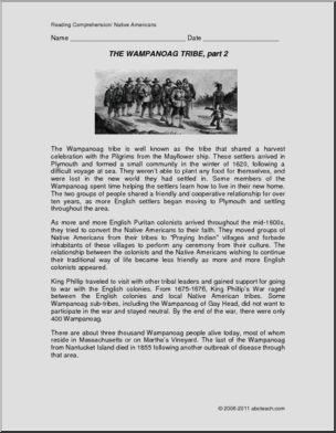 Comprehension: Wampanoag Tribe (upper elem)