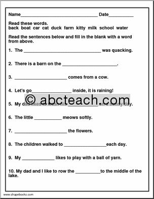 Cloze Sentences: Nouns (2)