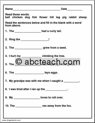 Cloze Sentences: Nouns (5)