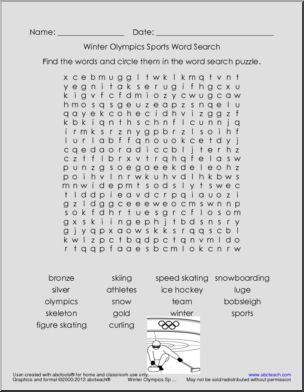 Word Search: Olympics: Winter Sports (upper elem)