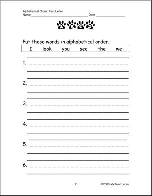 ABC Order – 1st letter – Part 1 of 2