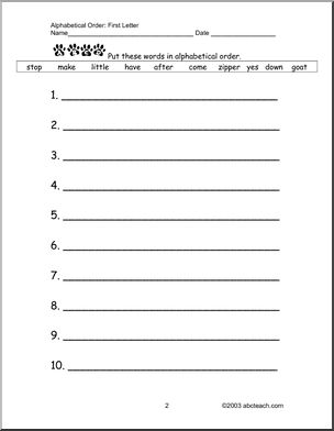 ABC Order – 1st letter – Part 2 of 2