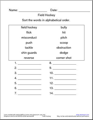 Field Hockey Terminology ABC Order