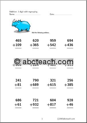 Addition 3 digits (set 6) Worksheet