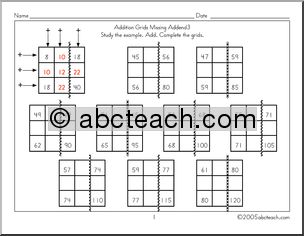 Addition Grids – Missing Addend 3 Worksheet