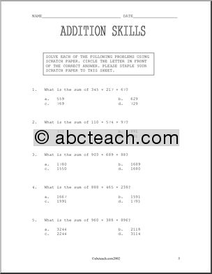 Addition 2 to 4 digit Practice & Test