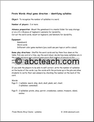 Pirate Words Ahoy! (primary) b/w Board Game
