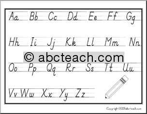 Chart: Manuscript Alphabet Aa-Zz with arrows (DN-Style Font)