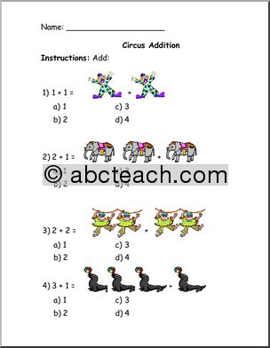Worksheet: Addition – Circus theme (preschool)