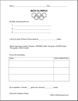 Classroom Olympics: My MATH Goals