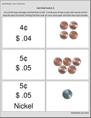 Special Needs: Math: Counting: Coins: Flashcards (elem)