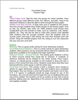 Learning Center: Coral Reef – Teacher Page