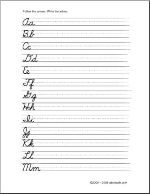 Handwriting Practice: Cursive Letters Aa-Zz with arrows (DN-Style Font)