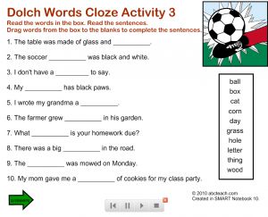 Flipchart Dolch Cloze Activity 3′ Interactive