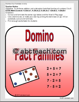 Domino Fact Families Activity Math