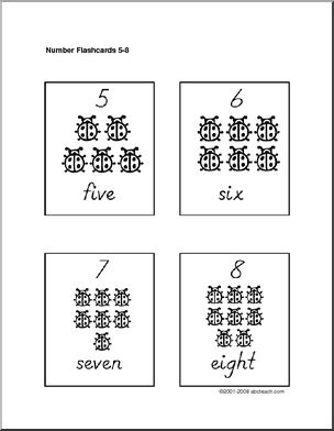 Numbers 5-8 (ladybugs, b/w) Flashcards