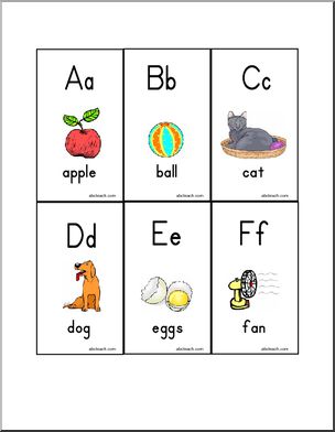 Flashcards: Manuscript Letters Aa-Zz with pictures (ZB-Style Font)