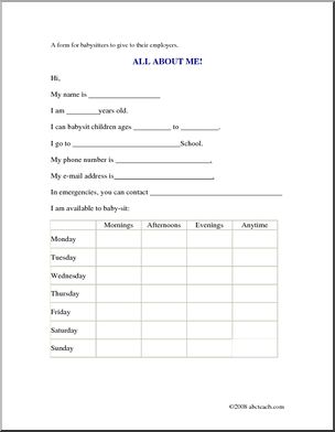 Form: About Me (for Babysitters)