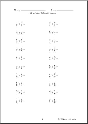 Fraction Addition – unlike (set 2) Worksheet