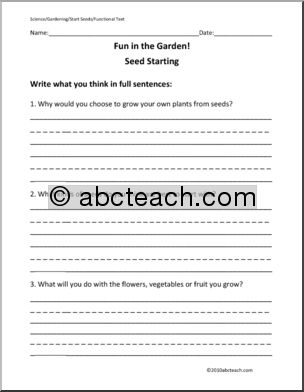 Comprehension: Fun in the Garden! Seed Starting (primary)
