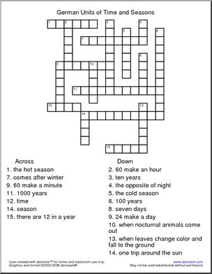 German: Crossword – Time and Seasons