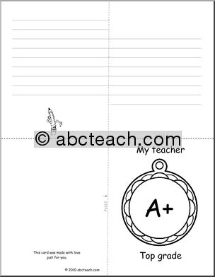 Greeting Card: A+ Teacher (foldable) (elem)