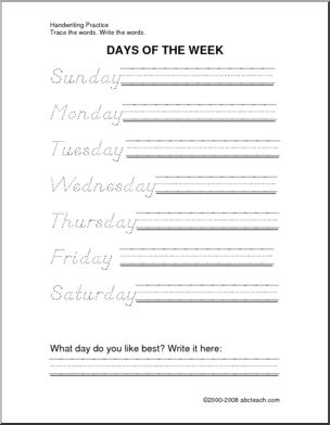 Handwriting Practice: Days (DN-style font)