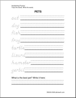 Handwriting Practice: Pets (DN-style font)
