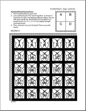 Hundred Board: Butterfly Board (b/w)