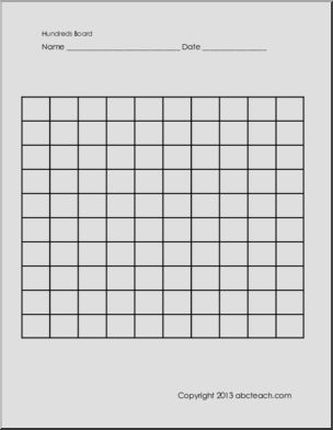 Blank Fill-In (portrait) Hundreds Board