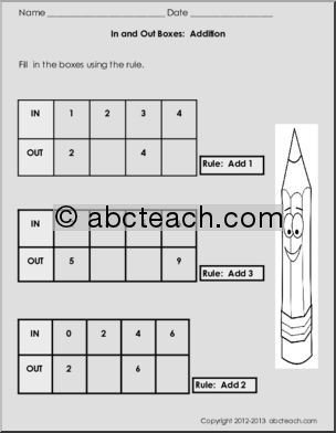 Addition (Kdg-1st grade) In and Out Boxes
