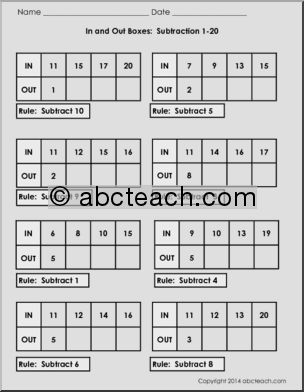 Subtraction (1-20) Clip Art