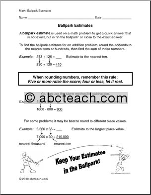 Ballpark Estimate (upper elem) Rules and Practice