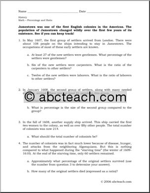 Worksheet: Jamestown and Percentages (upper elem/middle)