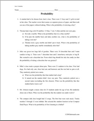 Probability (upper elem/middle) Word Problems
