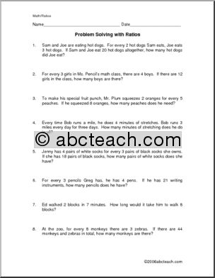Ratios (upper elem/middle) Worksheet