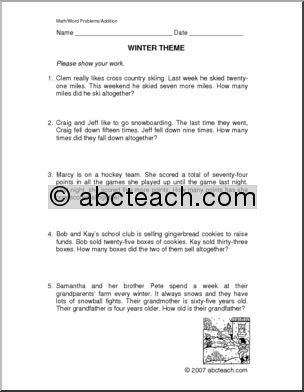 Winter Addition (elem) Word Problems