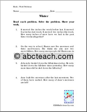 Word Problems – Winter theme (primary)