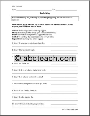 Worksheets: Probability (upper elem/middle)
