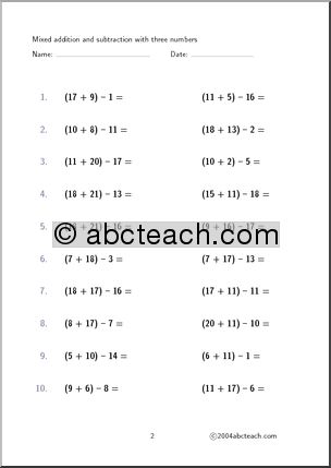 Worksheet: Mixed Practice (three numbers) Set 5