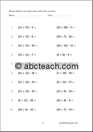 Worksheet: Mixed Practice (three numbers) Set 6
