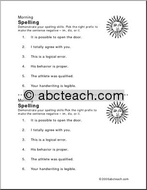 Morning Grammar: Prefixes (elementary)