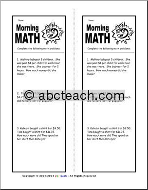 Word Problems 5 (elementary) Clip Art