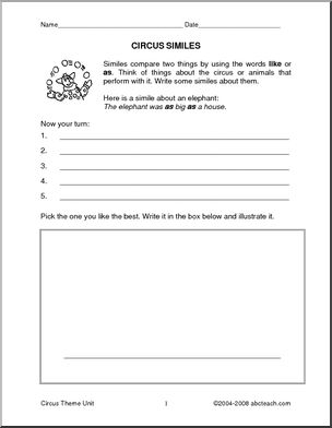 Circus Similes (elem/upper elem) Writing Prompt