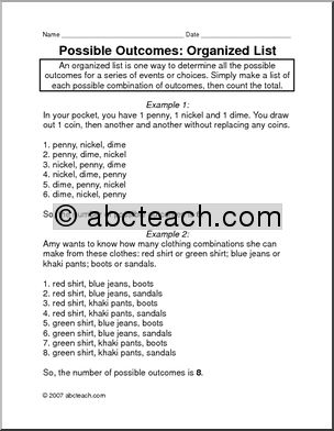 Rules and Practice: Possible Outcomes – List (upper elem/middle)