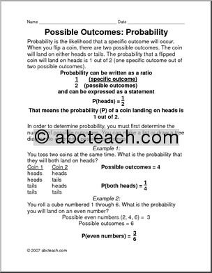 Rules and Practice: Possible Outcomes and Probability (upper elem/middle)