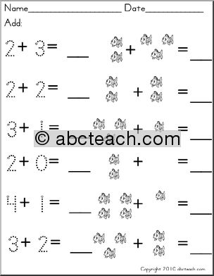 Set 10 fish (prek – 1) Addition with pictures
