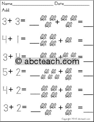 Set 5 turtles (prek-1) Addition with pictures