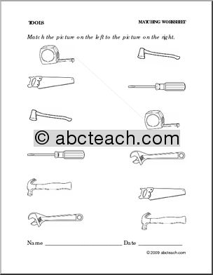 Worksheet: Tools – Match Pictures (preschool/primary)